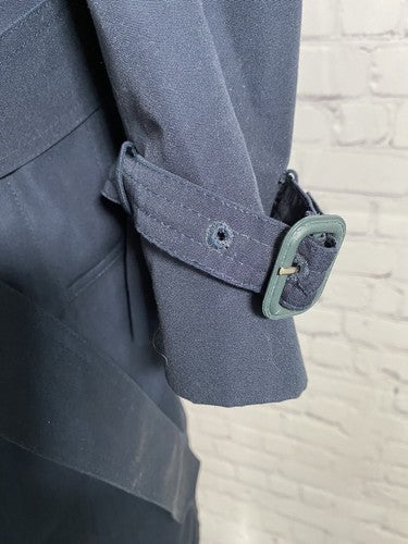 VTG Oleg Cassini Navy Blue Double Breasted Collared Belted Coat Jacket 46R