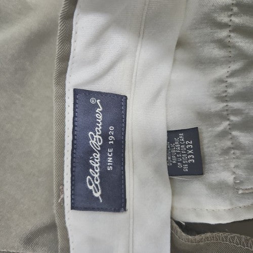 VTG Eddie Bauer Khaki 100% Wool Pleated Straight Leg Dress Pants 33x32 (30X34)