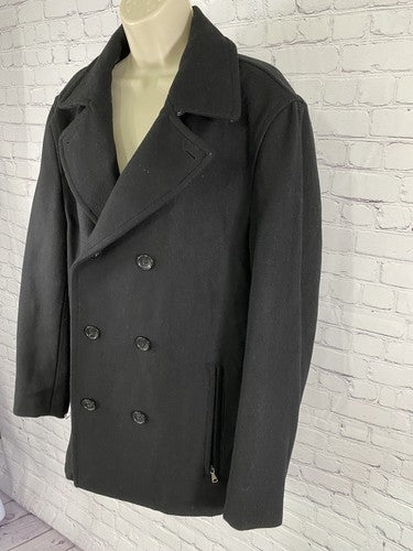 Towne by London Fog Black 6 Button Wool Blend Coat Zip Pockets Size M Medium