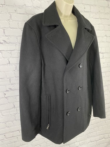 Towne by London Fog Black 6 Button Wool Blend Coat Zip Pockets Size M Medium