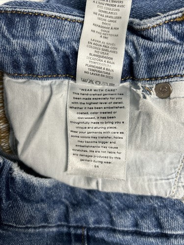 Good American Medium Wash Distressed Straight Leg Denim Blue Jeans 8/29 (29x31)