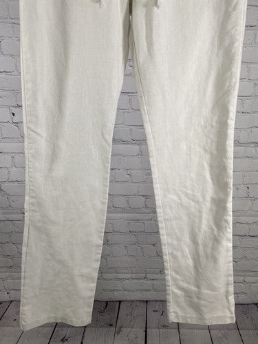 IXOS Tan Linen Drawstring Waist Straight Leg Pants Pockets Italy Small (26x29)