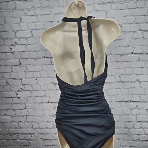 Victoria's Secret Black Ruched Halter One Piece Swimsuit Bathing Suit M