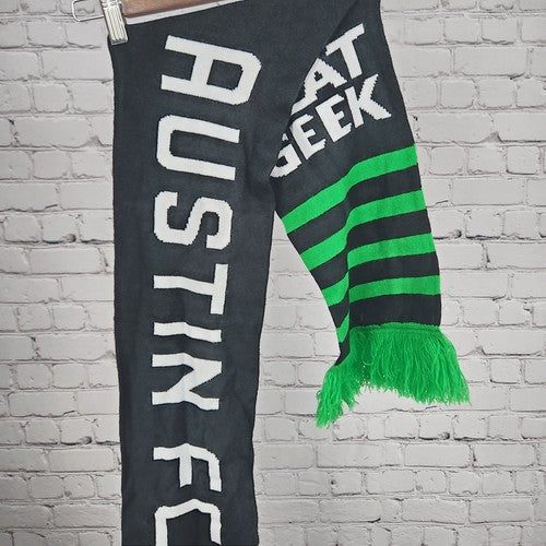 Austin FC Black Green Striped SeatGeek Fringe Knit Soccer Scarf MLS One Size