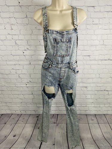 AQ American Quality Denim Distressed Coveralls Light Wash Skinny Leg Pockets 5