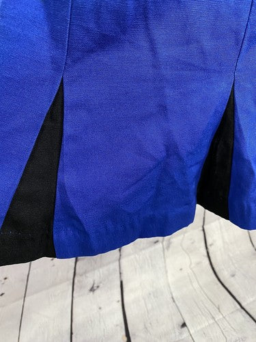 VTG Champagne West 1960s Blue Button Up Shoulder Pad Pleated Shift Dress 8P