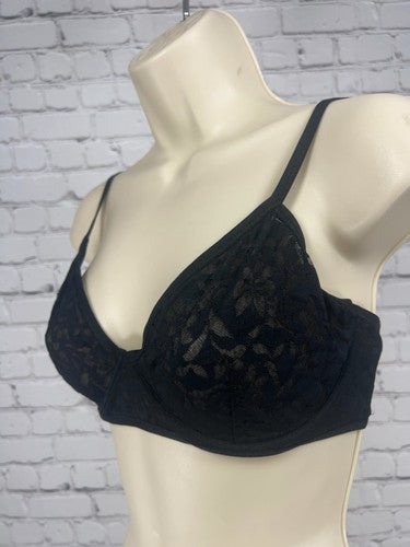 Free People Intimately Black Floral Lace Unlined Underwire Bra 34DD