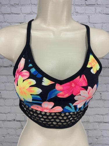 Victoria's Secret PINK Ultimate Black Floral Mesh Cutout Sports Bra S