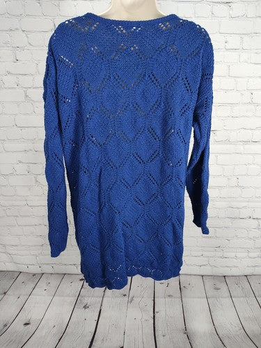 VTG Huntington Ridge Royal Blue Round Neck Pullover Open Knit Sweater Size Large