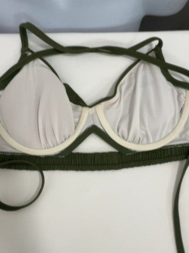 Shade & Shore Olive Green Ruched Underwire Cutout Bikini Swim Top 34D