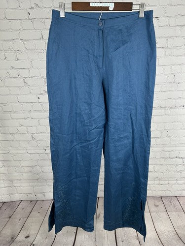 VTG Passports Blue Floral Embroidered Semi Sheer Ankle Slit Pants 10 (30x31)