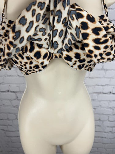 PINK Victoria's Secret Leopard Print Tiered Ruffle Halter Bikini Top S