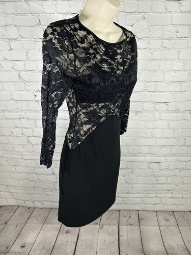 Sentimental NY Black Floral Lace Short Pullover Long Sleeve Bodycon Dress S