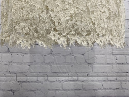VTG Pastille Ivory Lace Cotton Blend Short Straight Pencil Skirt USA Size 8