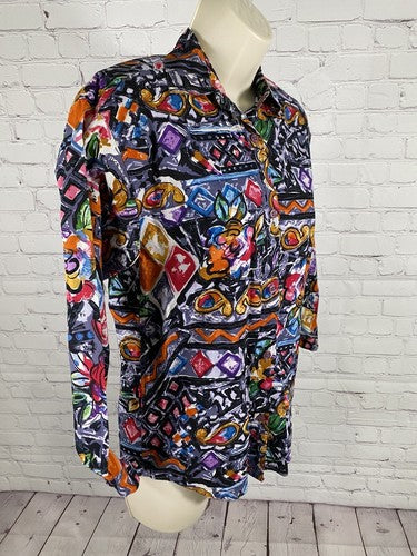 VTG TRIBES for Her Collared Long Sleeve Geometric Paisley Colorful Button Up XS