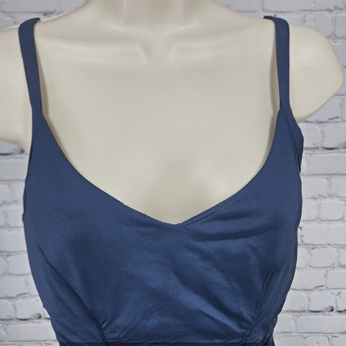 Seafolly Navy Ruched V Neck Strappy Back One Piece Swimsuit Bathing Suit 12DD