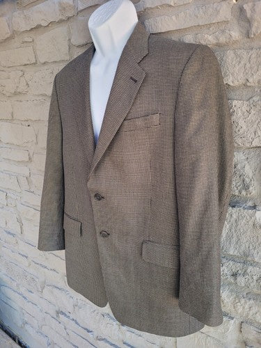 Peerless Couture International Silk & Wool Check Nailshead Black Gray Blazer 40R
