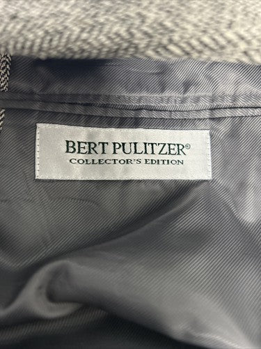 VTG Bert Pulitzer 100% Silk Black White Zig Zag Men’s 2 Button Blazer Jacket 41R
