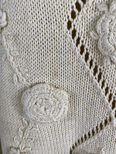 VTG By Design Essentials Ivory Pullover Oversized Cable Knit Sweater S