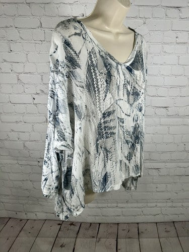 Sofia Women's Boxy Top Blue White Grey Made in Italy Roll Tab 3/4 Sleeves O/S