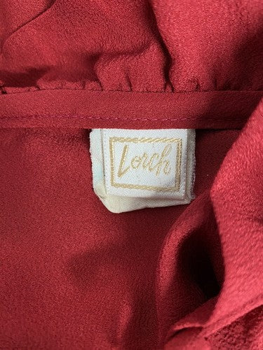 VTG Lorch Red Button Up Pleated High Neck Ruffle Long Sleeve Blouse Top USA 12