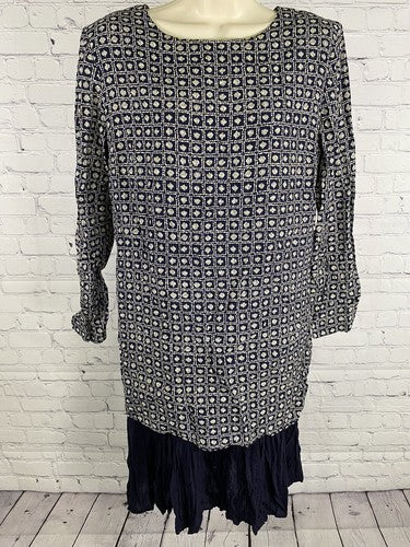 VTG Sharon Anthony Navy Blue White Long Sleeve Layered Shoulder Pad Dress Size 6