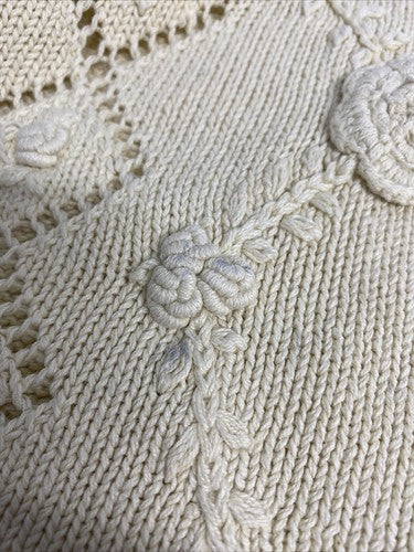 VTG By Design Essentials Ivory Pullover Oversized Cable Knit Sweater S