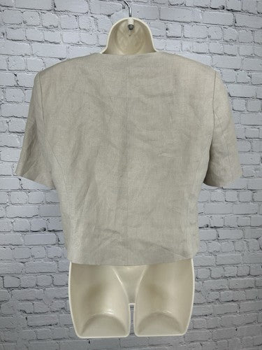 Zara Beige Tan 100% Linen Button Up Short Sleeve Shirt Vest Women’s Size Large L