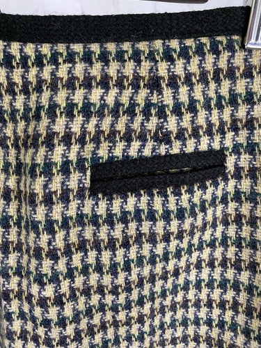 VTG Liz Claiborne Tan Houndstooth Side Zip Midi Length Straight Pencil Skirt 14