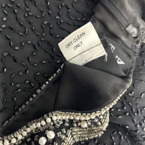Fashion By Anil 100% Silk Black White Silver Beaded Sequined Blouse L