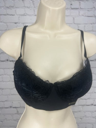 BCBGMAXAZRIA Black Floral Lace Overlay Underwire Padded Lined Bra 36C
