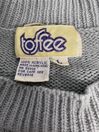 VTG Toffee Solid Gray High Neck Cable Knit Long Sleeve Pullover Sweater Large L