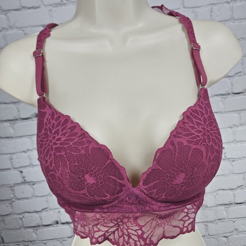 Victoria's Secret PINK Berry Floral Lace Wireless Racerback Push Up Bra Size L