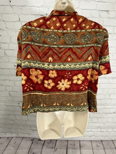 VTG Alix Taylor Short Sleeve Geometric Shoulder Padded Oyster Shell Button Up 18