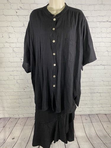 VTG Dunes Relaxed Fashion Black 2 Piece Outfit Skirt XXL Button Up Top 1XL