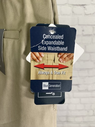 NWT Blue Generation Tan Concealed Expandable Waist Classic Chino Pants (34x36.5)
