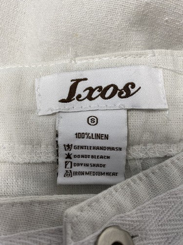 IXOS Tan Linen Drawstring Waist Straight Leg Pants Pockets Italy Small (26x29)