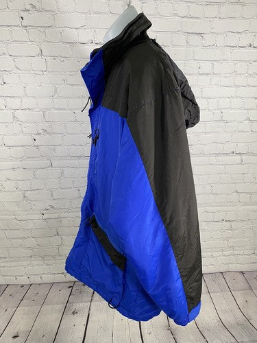 Polar Edge Black Blue Full Zip Peek A Boo Hood Snap Up Jacket Coat XL