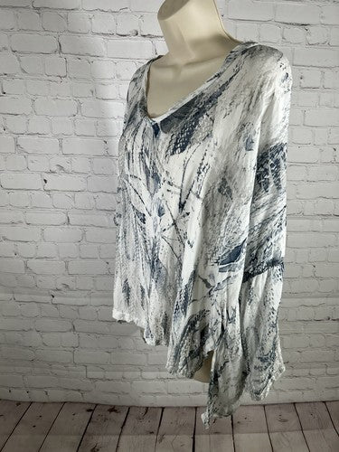Sofia Women's Boxy Top Blue White Grey Made in Italy Roll Tab 3/4 Sleeves O/S