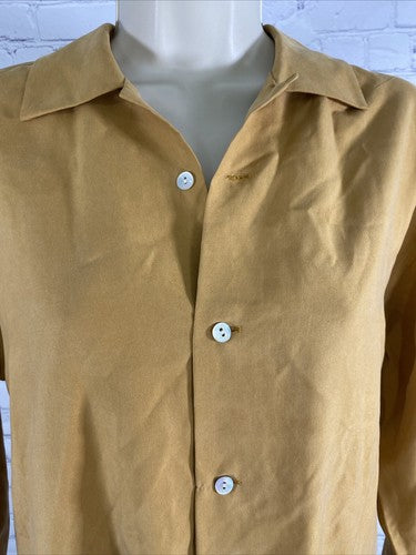 VTG Harold’s Gold Silk Oyster Shell Long Sleeve Button Up Blouse Top Petite P