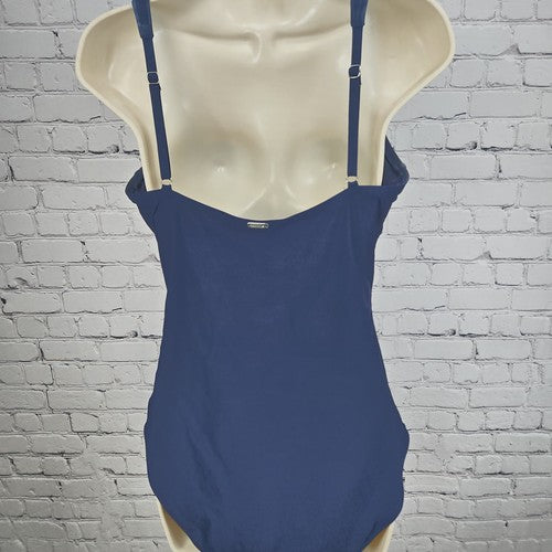 Calvin Klein Navy Blue Ruched Square Neck One Piece Swimsuit Bathing Suit 12