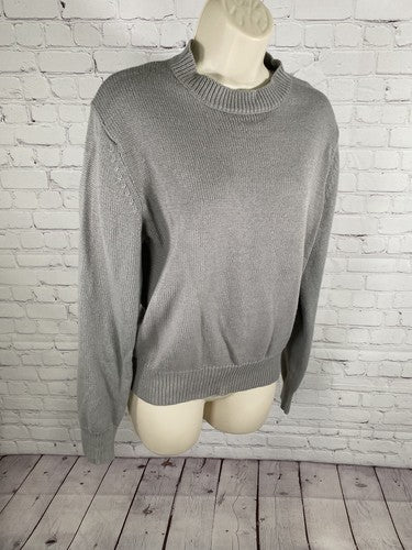 VTG Toffee Solid Gray High Neck Cable Knit Long Sleeve Pullover Sweater Large L