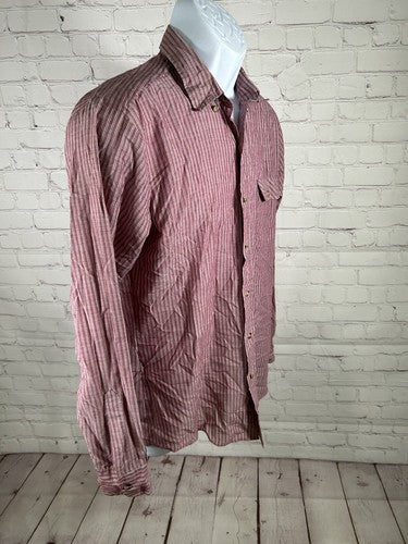 VTG Levi’s Brick Red White Striped Lightweight Long Sleeve Button Up Shirt M