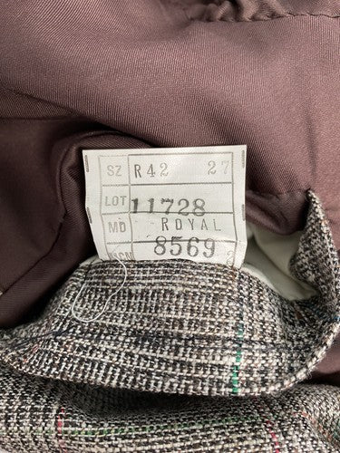 VTG Bilari Hand Tailored Brown Multicolor Fleck Overcheck Silk Jacket Blazer 42R