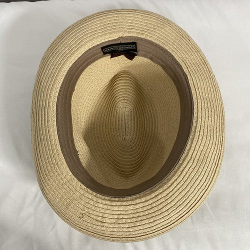 The Original Stacy Adams Beige Brown Band Feather Accent Woven Fedora One Size