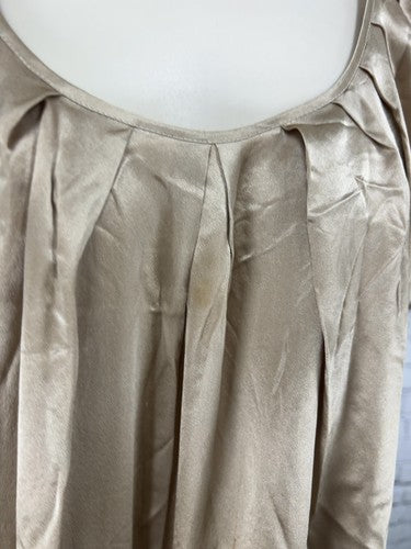 Kenneth Cole Reaction Champagne 100% Silk Pleated Cap Sleeve Tunic Top 8