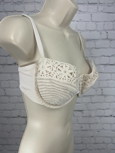 Shade & Shore Cream Crochet Underwire Balconette Bikini Swim Top 36D
