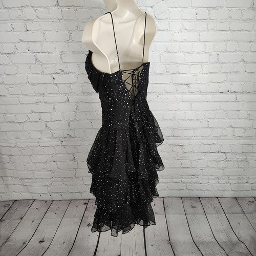 VTG Susan Roselli Vijack Polka Dot Tiered Criss Cross Blackless Dress Size 5/6