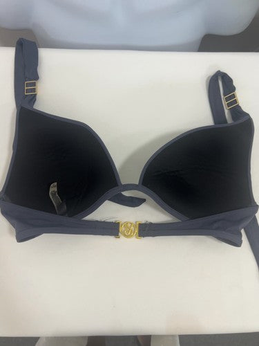 Victoria's Secret Grey Blue Gold Logo Halter Push Up Bikini Swim Top L