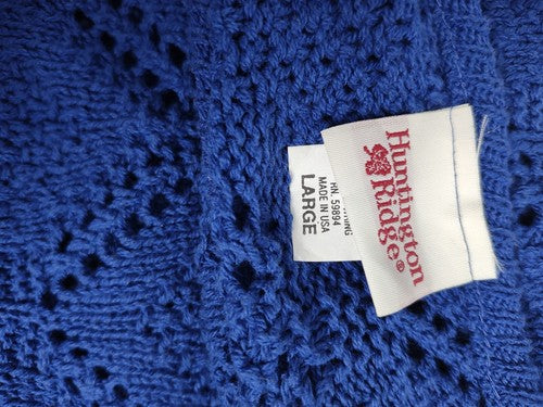 VTG Huntington Ridge Royal Blue Round Neck Pullover Open Knit Sweater Size Large